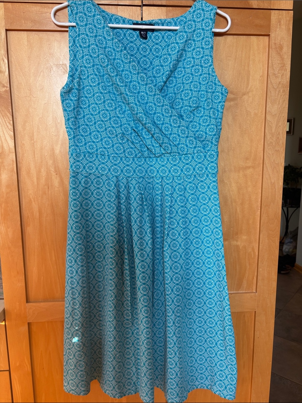 Lands' End Turquoise Geometric Sleeveless Fit-and-Flare Dress-Size MT-
